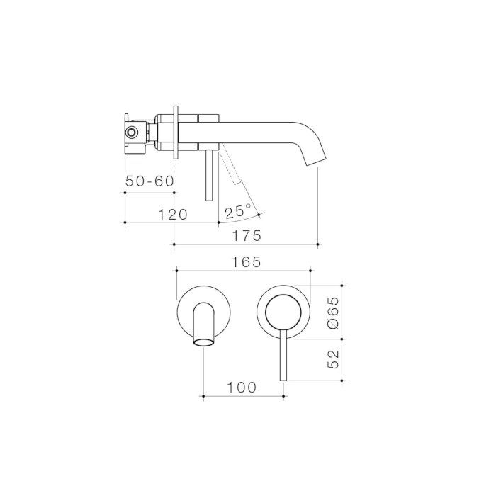 Caroma Liano II 175mm Wall Basin / Bath Mixer 2 x Round Cover Plates Brushed Brass