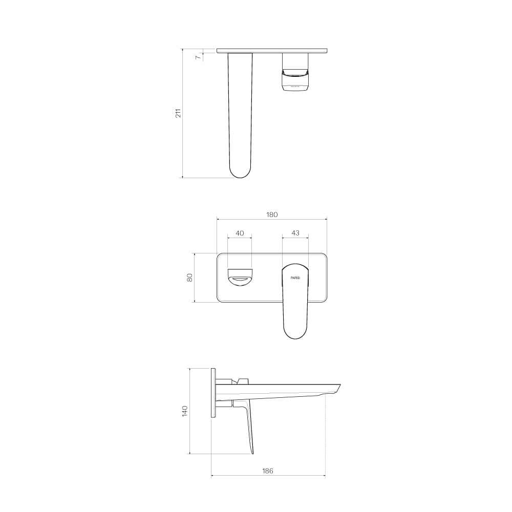 Parisi Loom Wall Mixer with 180mm Spout on Backplate | Fucile