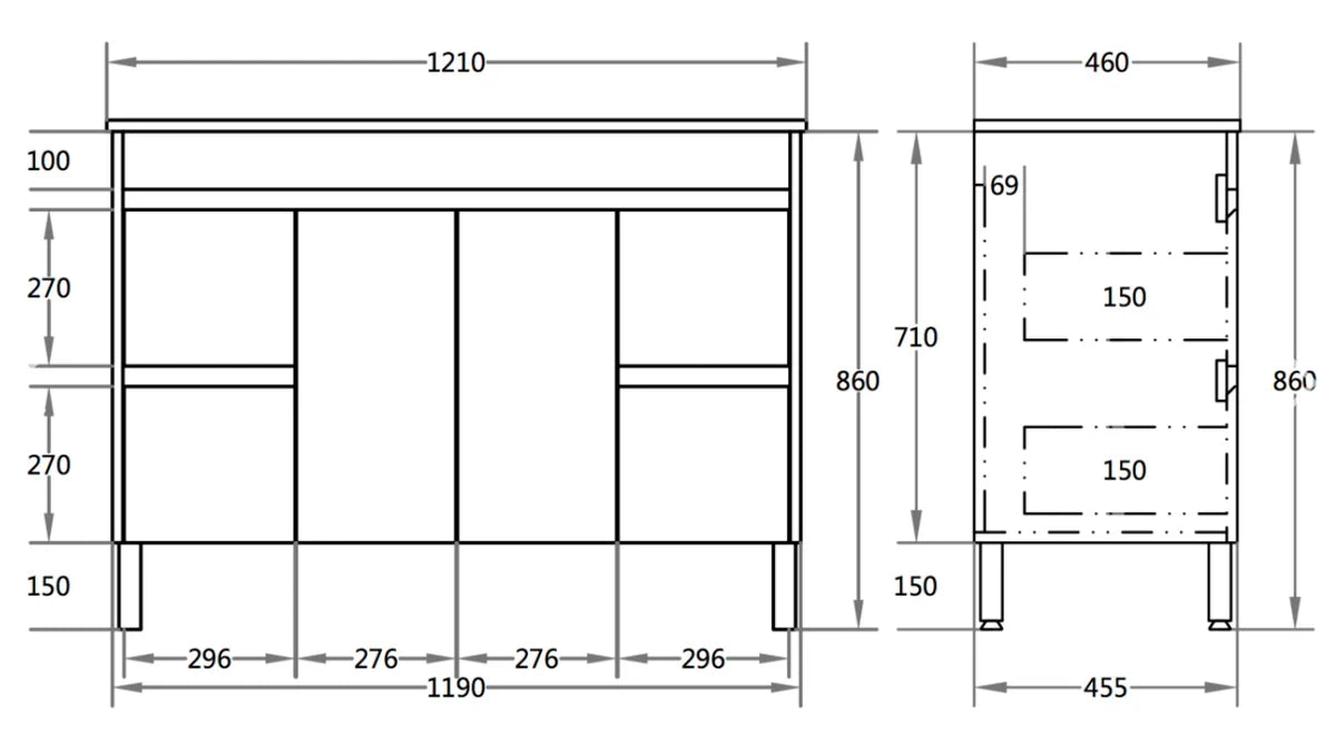1200mm X 460mm PVC Floor Standing Vanity Legs