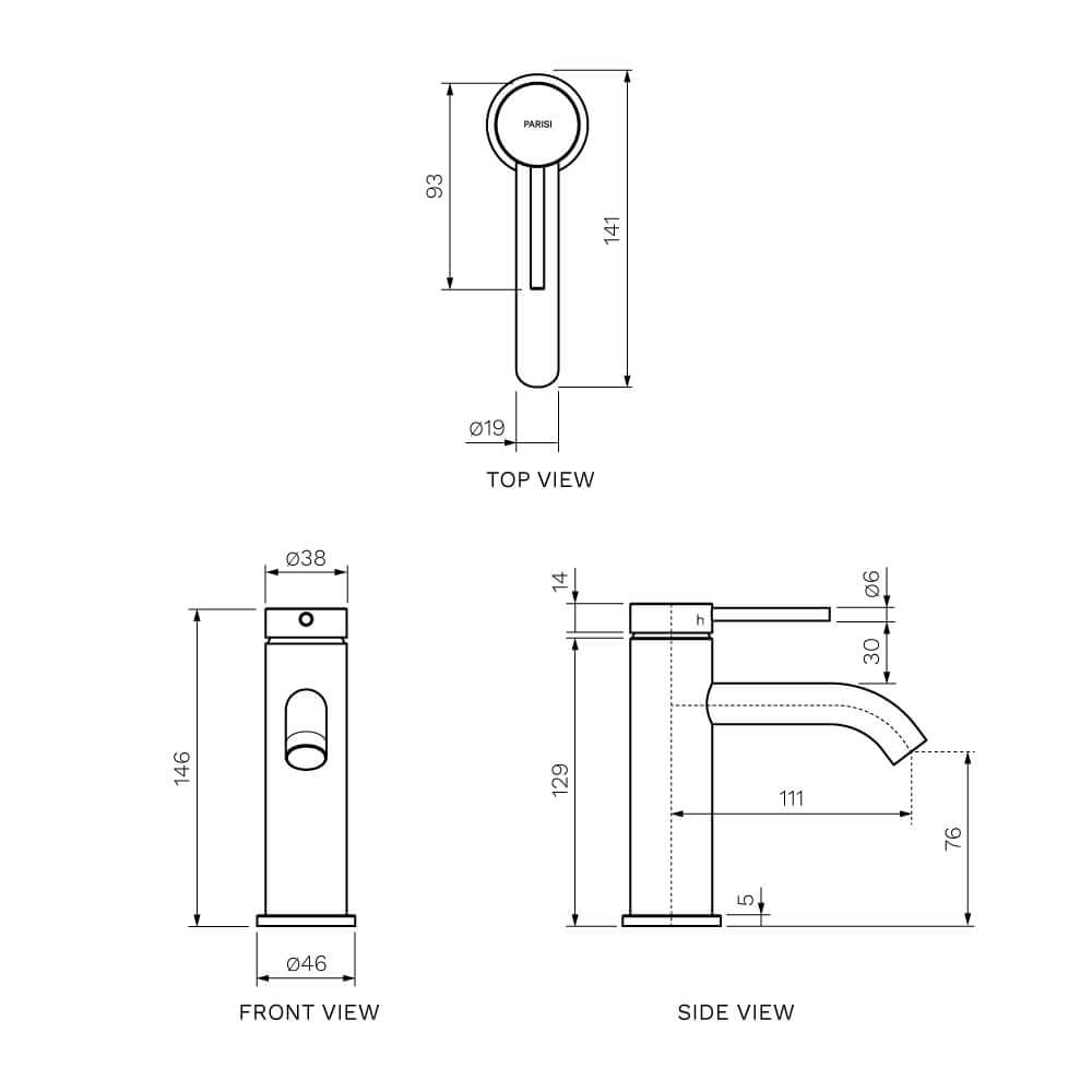 Parisi Envy II Basin Mixer | Matt Black
