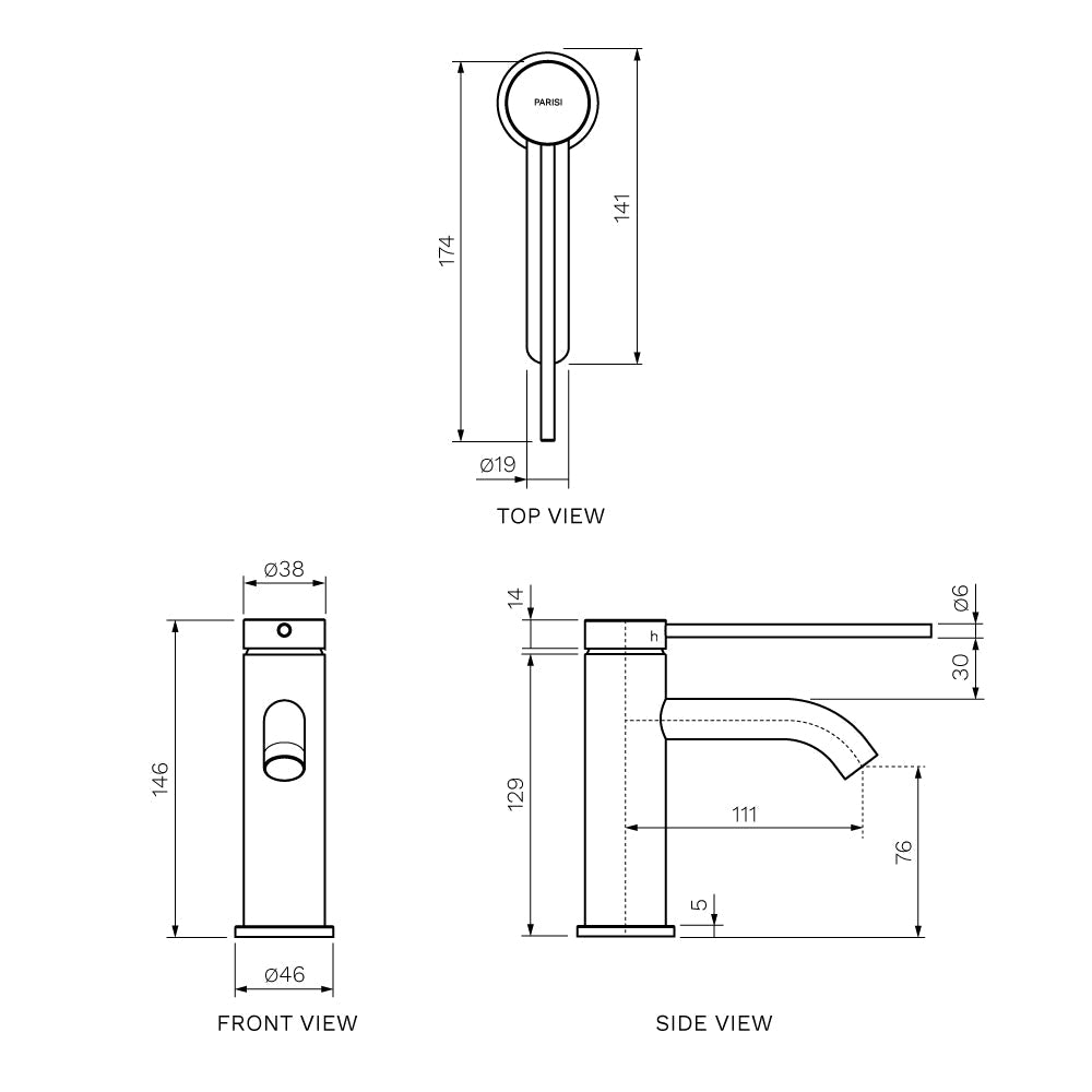 Parisi Envy II Basin Mixer with Extended Lever | Matt Black