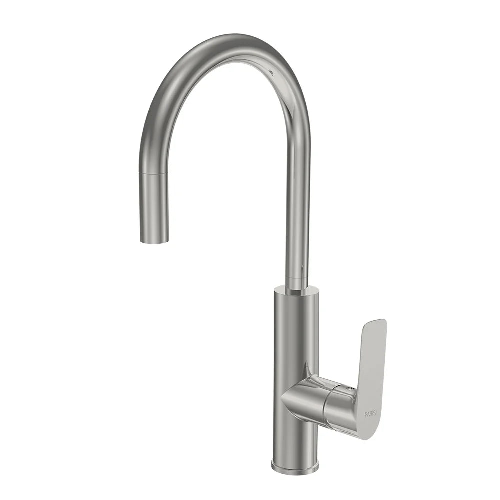 Parisi Slim II Kitchen Mixer with Round Pull Out Spout - Brushed Nickel