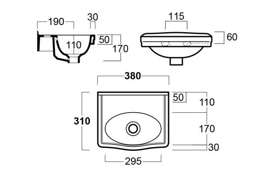 Claremont 38 x 31 Wall Hung Basin Without Tap Hole