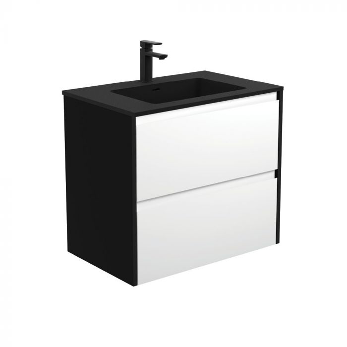 Fienza 750mm Montana Amato Double Draw Wall Hung Vanity - Satin Black Side Panels