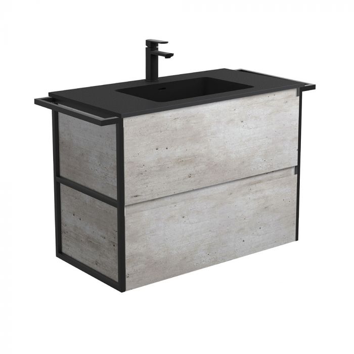 Fienza 900mm Montana Amato Twin Towel Rails Double Draw Wall Hung Vanity - Industrial