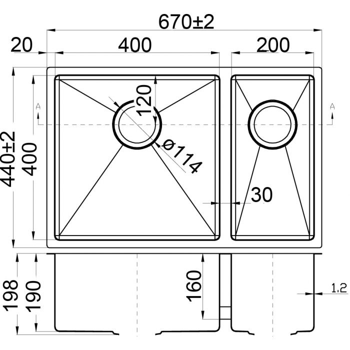 Acl Rosa 670mm x 440mm One and Half Bowl Kitchen Sink