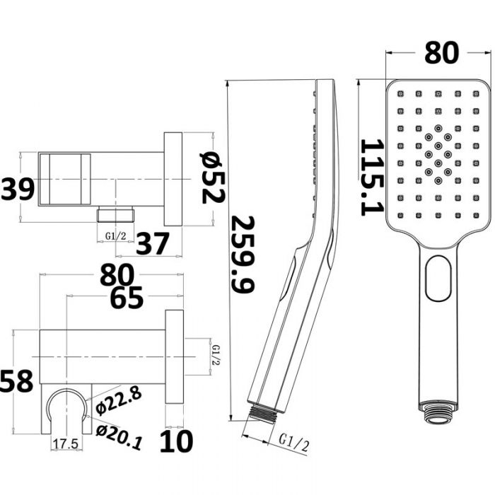 Acl Eden Square Shower On Bracket Chrome