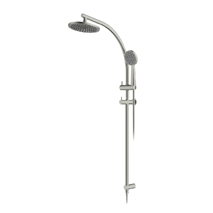 Abey Gareth Ashton Curve Rail and Shower Two In One Shower System - Brushed Nickel