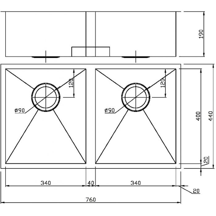 ACL 760mm x 440mm Rosa Double Bowl Sink Above Counter / Undermount
