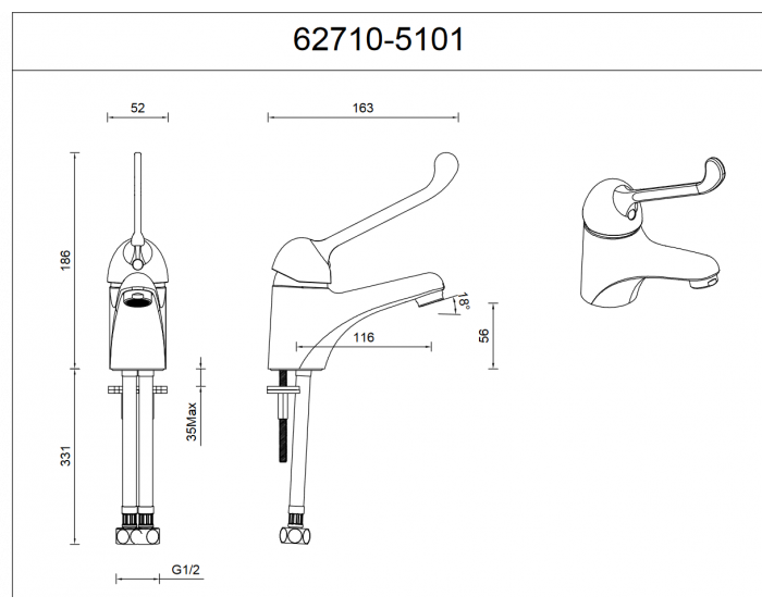 Abey Gareth Ashton MixMaster Disabled Cast Basin Mixer