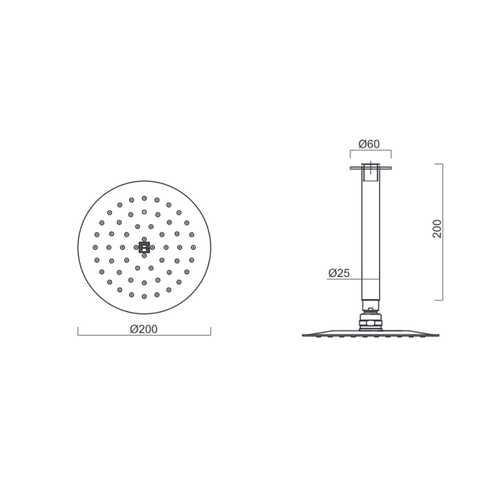 Abey Gareth Ashton 316SS 200mm Ceiling Shower Arm and 200mm Rose