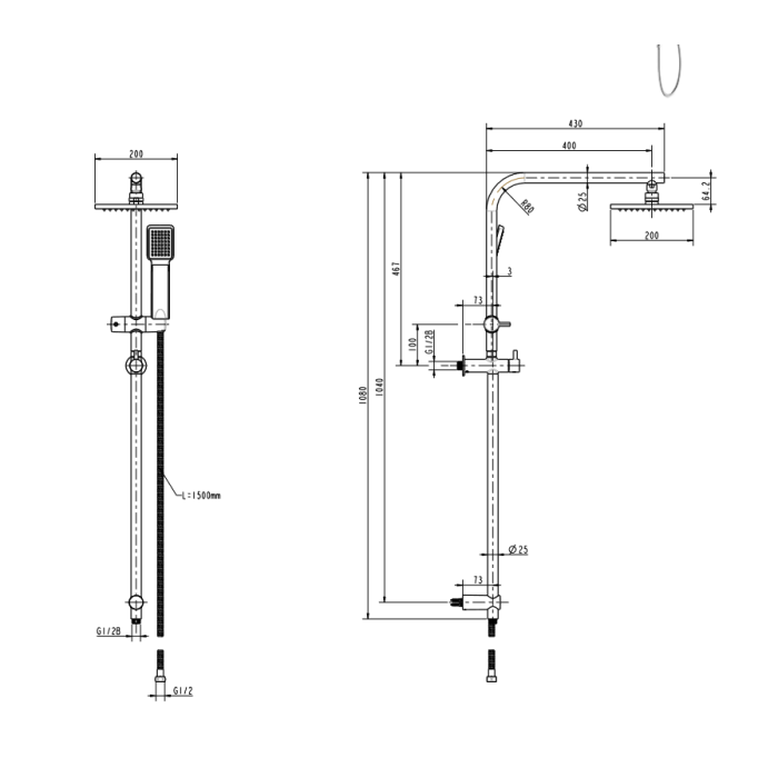Abey Gareth Ashton Arch Rail and Shower Two In One Shower System - Chrome