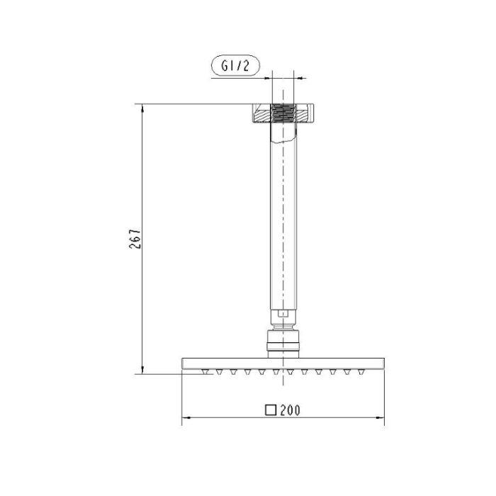 Abey Gareth Ashton Brass 200mm x 200mm Square Shower Head with 200mm Ceiling Dropper - Gun Metal