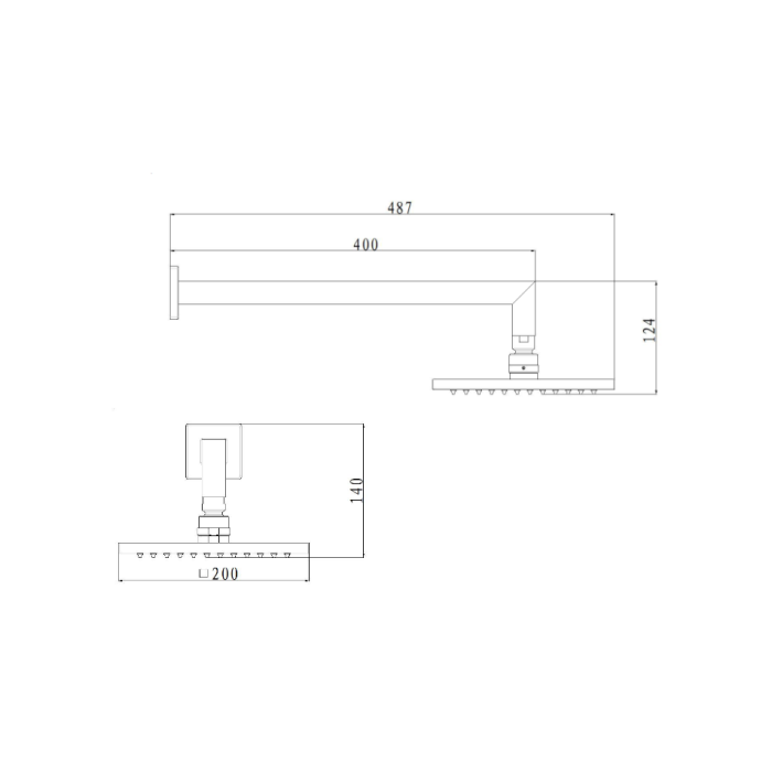 Abey Gareth Ashton Square Brass Horizontal Shower Arm and Rose - Chrome