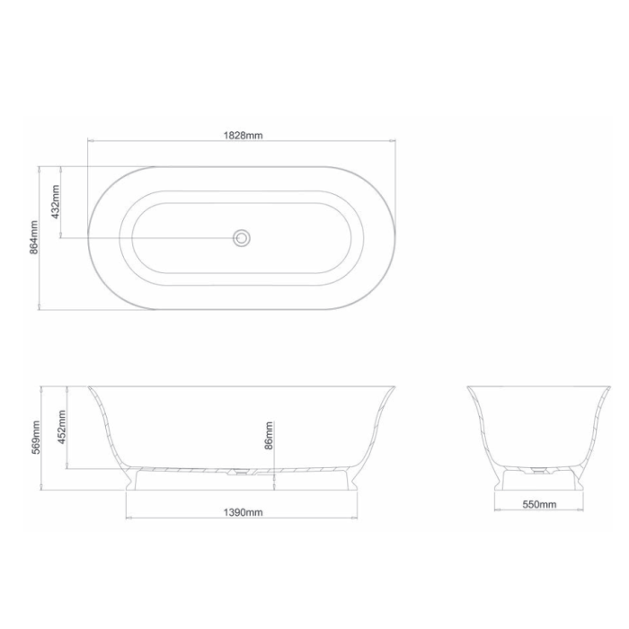 Abey Gareth Ashton Florenza Gloss 1828mm Clearstone Freestanding Bath