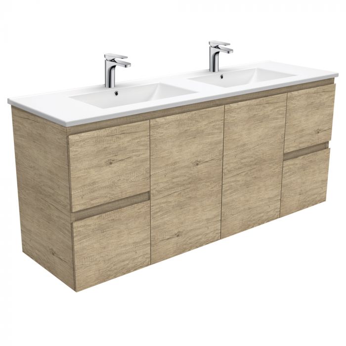 Fienza 1500mm Dolce Edge Scandi Oak Double Bowl Wall Hung Vanity