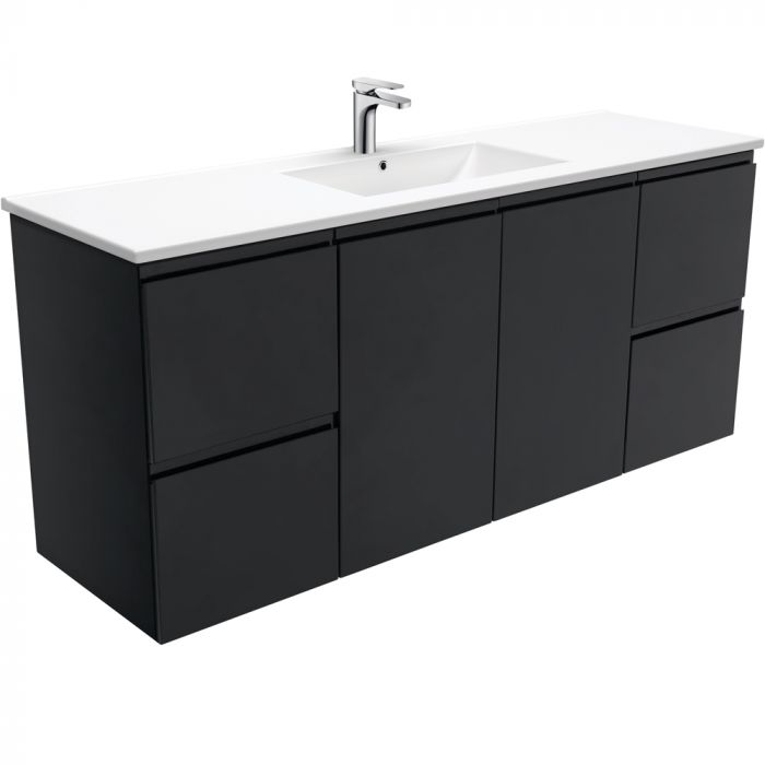 Fienza 1500mm Dolce Fingerpull Wall Hung Vanity - Satin Black