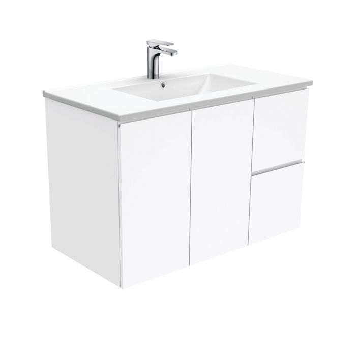 Fienza 900mm Dolce Fingerpull Wall Hung Vanity - Gloss White