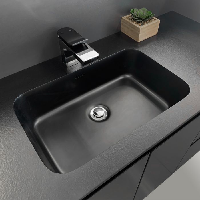 Fienza 750mm Montana Amato Double Draw Wall Hung Vanity - Satin Black Side Panels