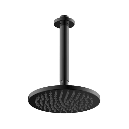Abey Gareth Ashton Brass 200mm Round Shower Head with Ceiling Dropper - Black
