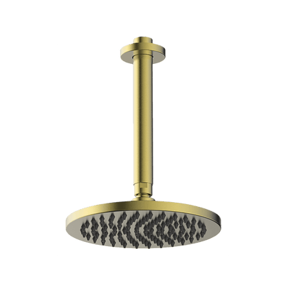 Abey Gareth Ashton Brass 200mm Round Shower Head with Ceiling Dropper - Brushed Brass