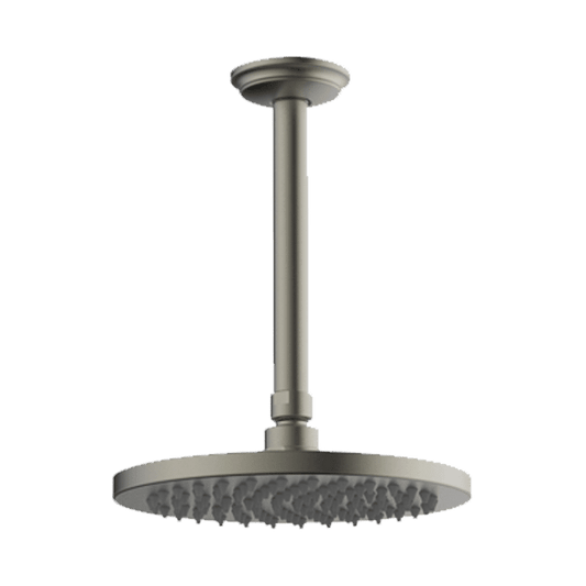 Abey Gareth Ashton Brass 200mm Round Shower Head with Ceiling Dropper - Gun Metal