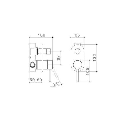 Caroma Liano II Bath / Shower Mixer With Diverter Rounded Cover Plate Brushed Brass