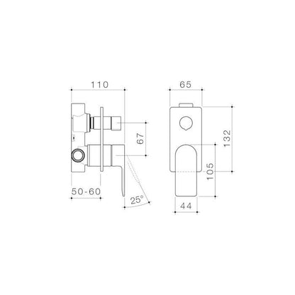 Caroma Urbane II Bath / Shower Mixer With Diverter Rectangular Cover Plate Brushed Nickel