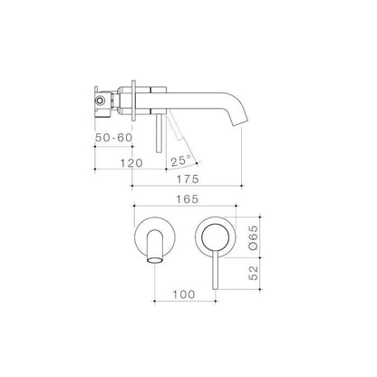 Caroma Liano II 175mm Wall Basin / Bath Mixer 2 x Round Cover Plates Gunmetal
