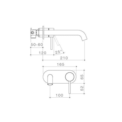 Caroma Liano II 210mm Wall Basin / Bath Mixer - Rounded Cover Plate Brushed Nickel