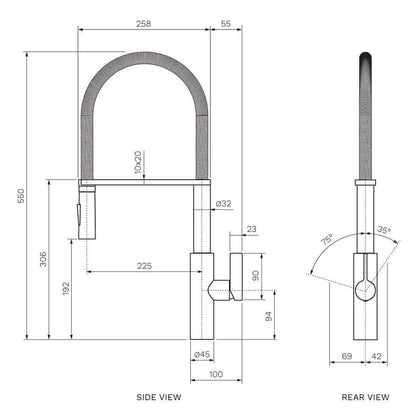 Parisi Libera Kitchen Mixer with Brushed Gunmetal Spring Spray - Brushed Gun Metal