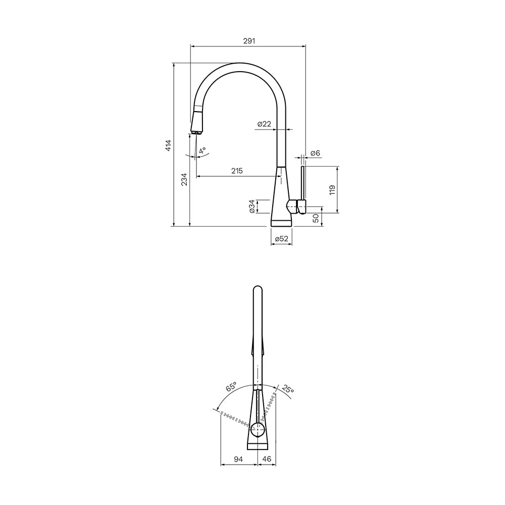 Parisi Ycon Kitchen Mixer with Pull-out Spray - Carbon Satin