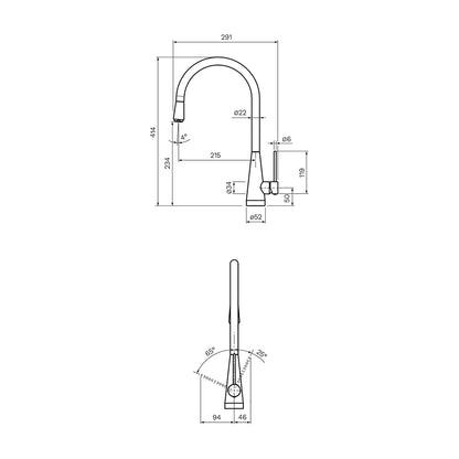 Parisi Ycon Kitchen Mixer with Pull-out Spray - Carbon Satin