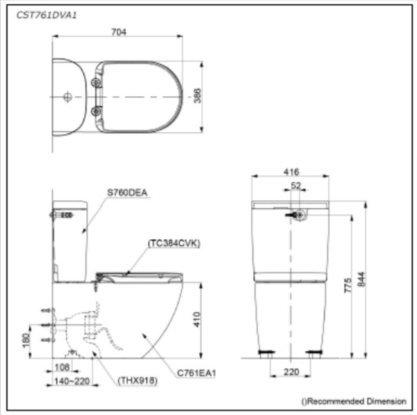 Toto BASIC+ BACK TO WALL CLOSE COUPLED TOILET WITH S7 Washlet