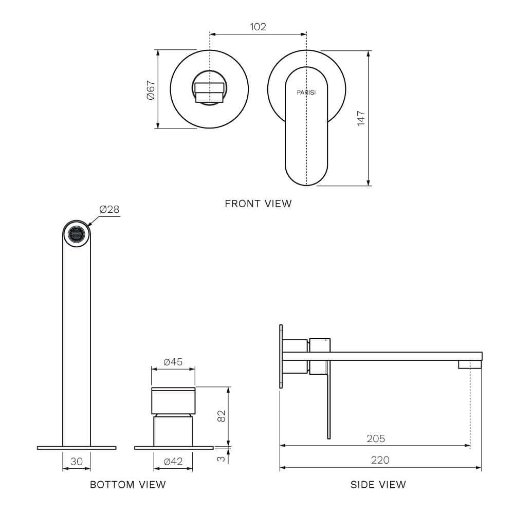 Parisi Ellisse II Wall Mixer with 220mm Spout (Individual Flanges) | Matt Bronze