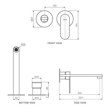 Parisi Ellisse II Wall Mixer with 220mm Spout (Individual Flanges) | Matt Bronze