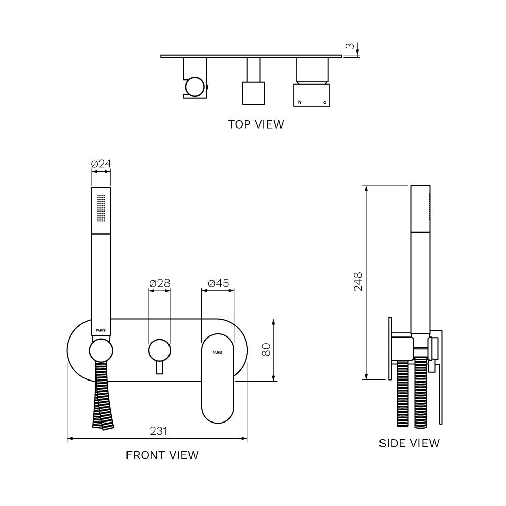 Parisi Ellisse II Wall Mixer with 2-Way Diverter with Handshower | Brushed Nickle
