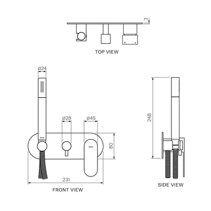 Parisi Ellisse II Wall Mixer with 2-Way Diverter with Handshower | Brushed Nickle