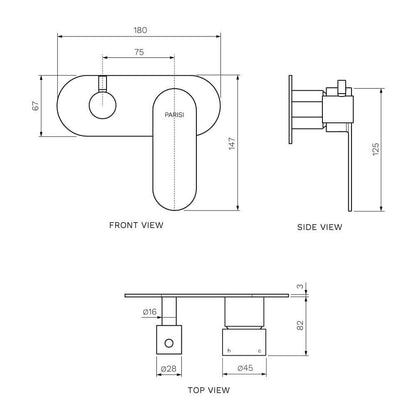 Parisi Ellisse II Wall Mixer with 2-Way Diverter | Matt Black