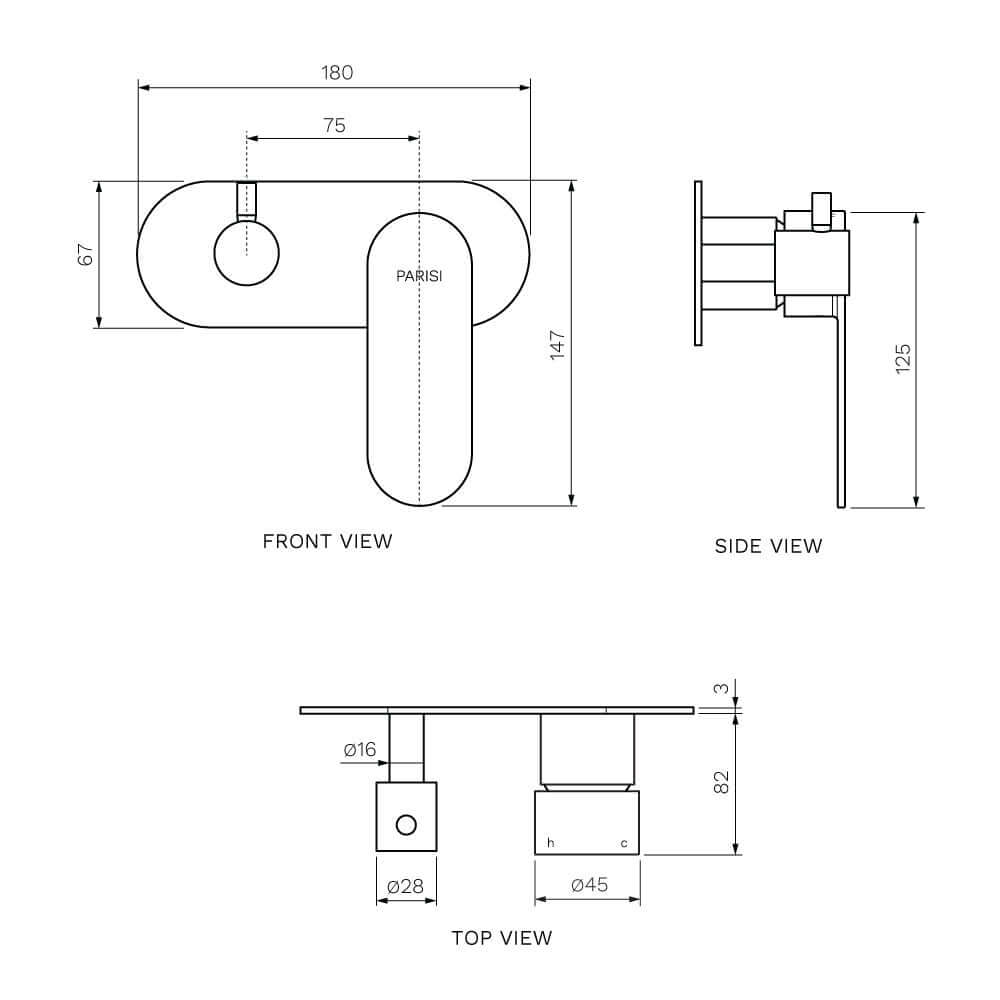 Parisi Ellisse II Wall Mixer with 3-Way Diverter | Fucile