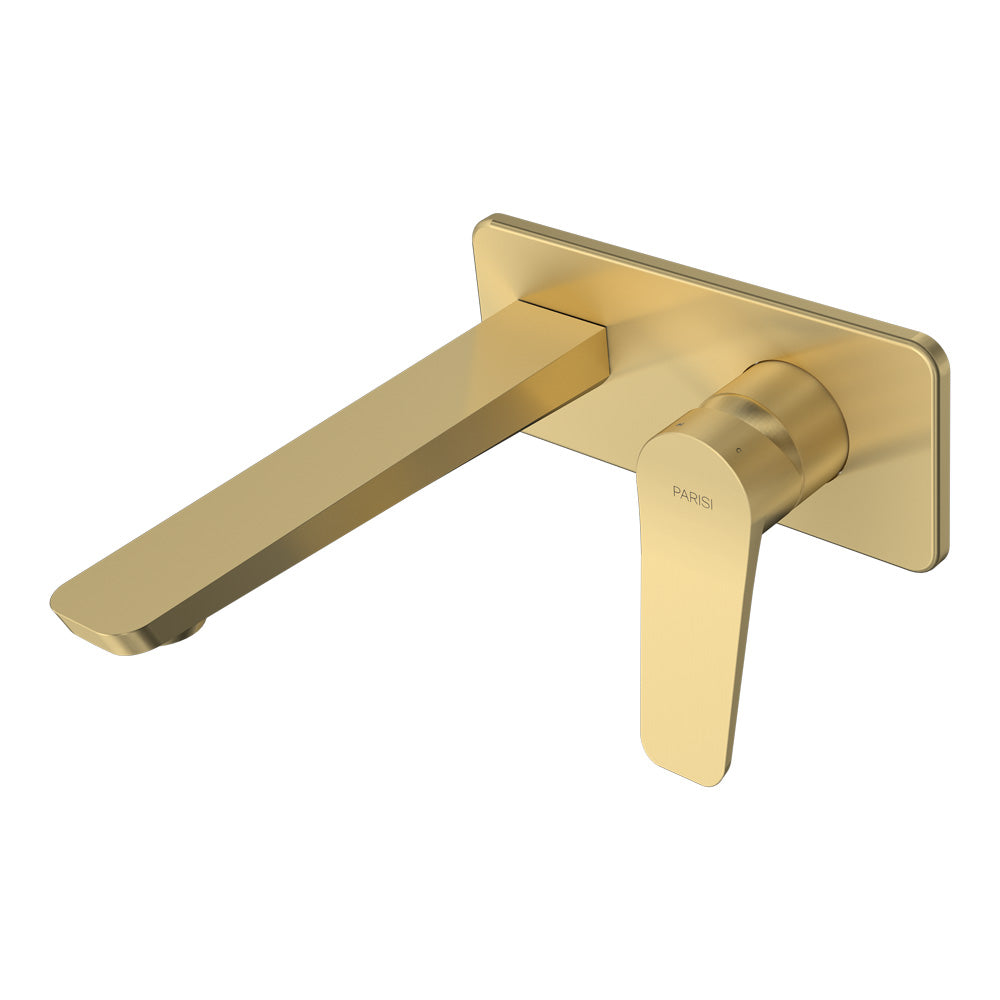 Float Wall Mixer with 180mm Spout on Backplate | Brushed Brass