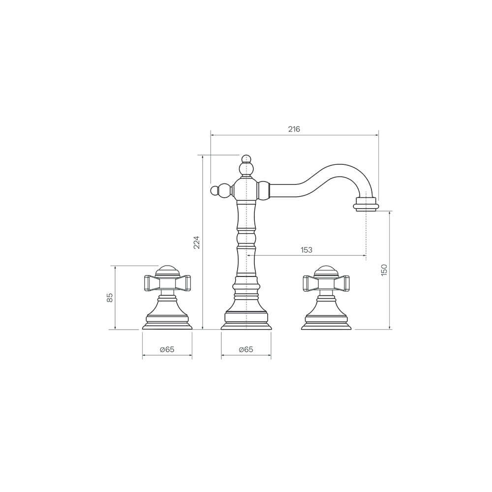 Parisi Hermitage Basin Set with Swivel Spout and Cross Handle | Chrome