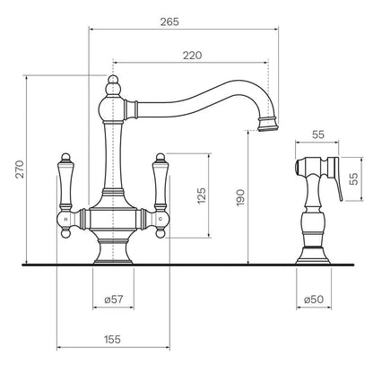 Parisi Hermitage Kitchen Twinner with Hand Spray - Pewter