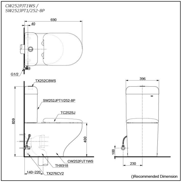 Toto Hayon Back to Wall TOILET with S5 washlet