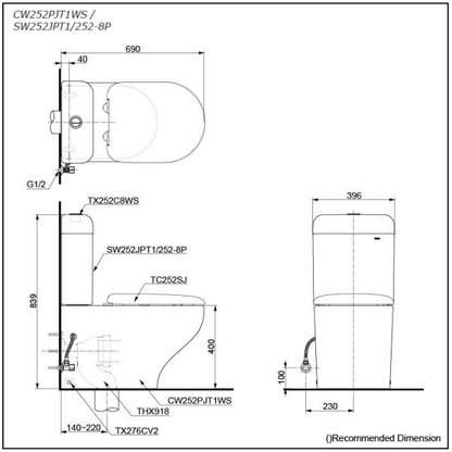 Toto Hayon Back to Wall TOILET with S5 washlet