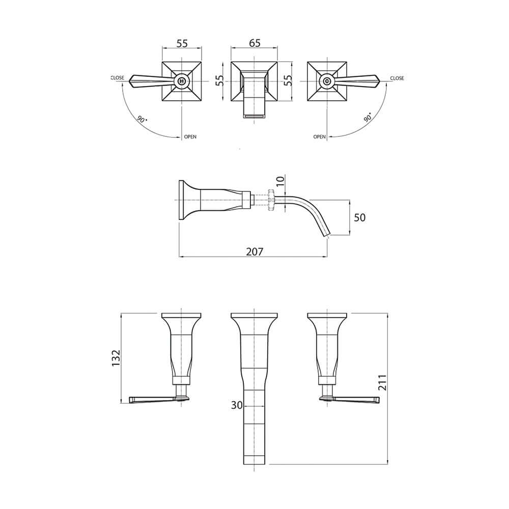 Parisi Jazz Lever Wall Basin/Bath Set with Spout | Chrome