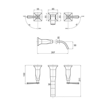 Parisi Jazz Lever Wall Basin/Bath Set with Spout | Chrome