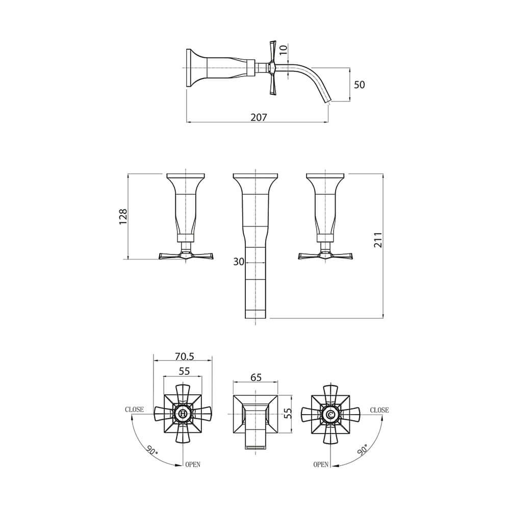 Parisi Jazz Wall Basin/Bath Set with Spout | Chrome