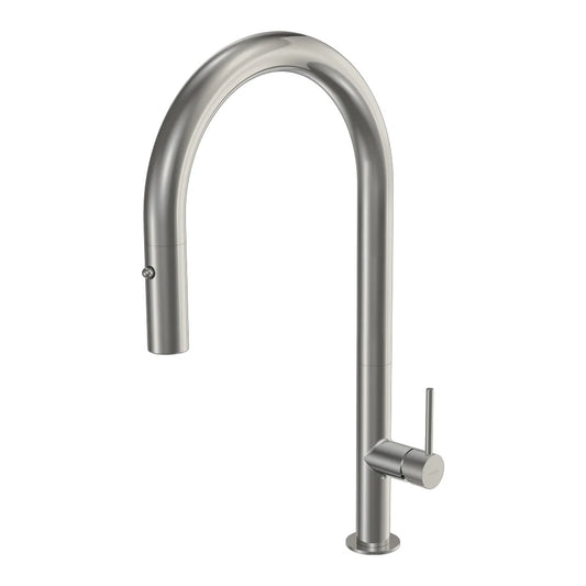 Parisi Envy 30 Kitchen Mixer with Round Spout and Pull Out Spray - Brushed Nickel