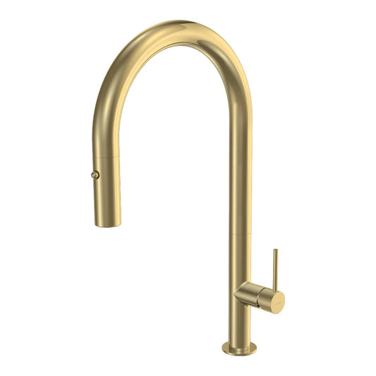 Parisi Envy 30 Kitchen Mixer with Round Spout and Pull Out Spray - Brushed Brass